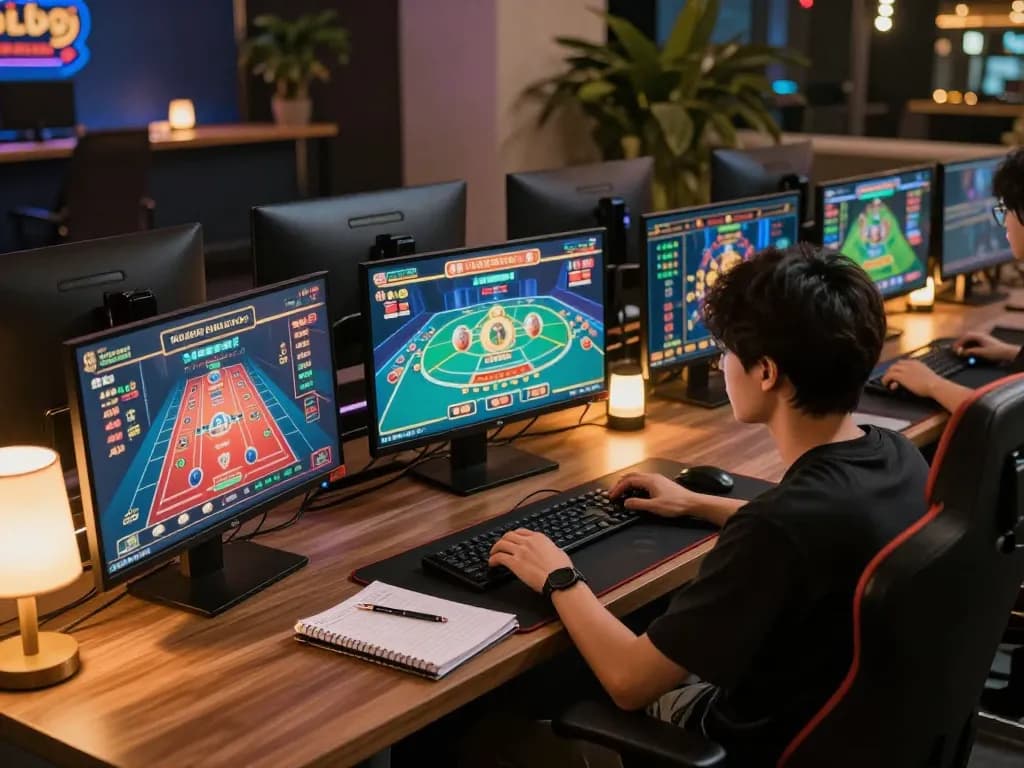 Engage in online casino strategies at smartcityhostels featuring multiple screens and immersive gaming.