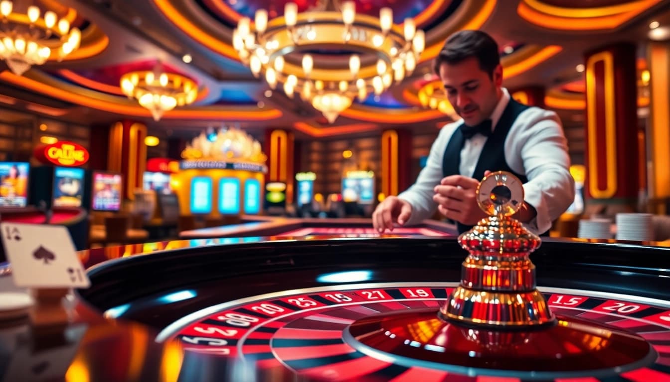 Engaging casino gaming activity at w88cas.com with vibrant roulette table and playing cards.