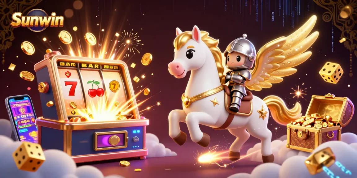 Experience thrilling gameplay at Sunwin with a celestial horse amidst dynamic casino symbols.