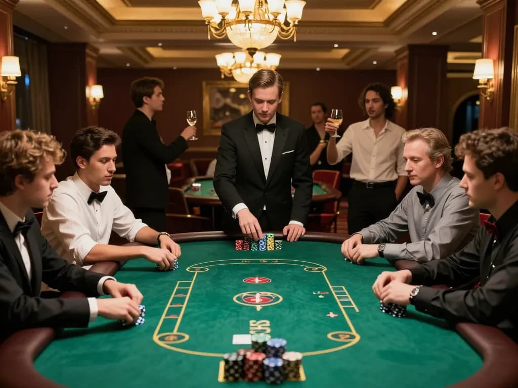 Experience the thrilling gameplay at a 23win poker table, with intense players and elegant surroundings.