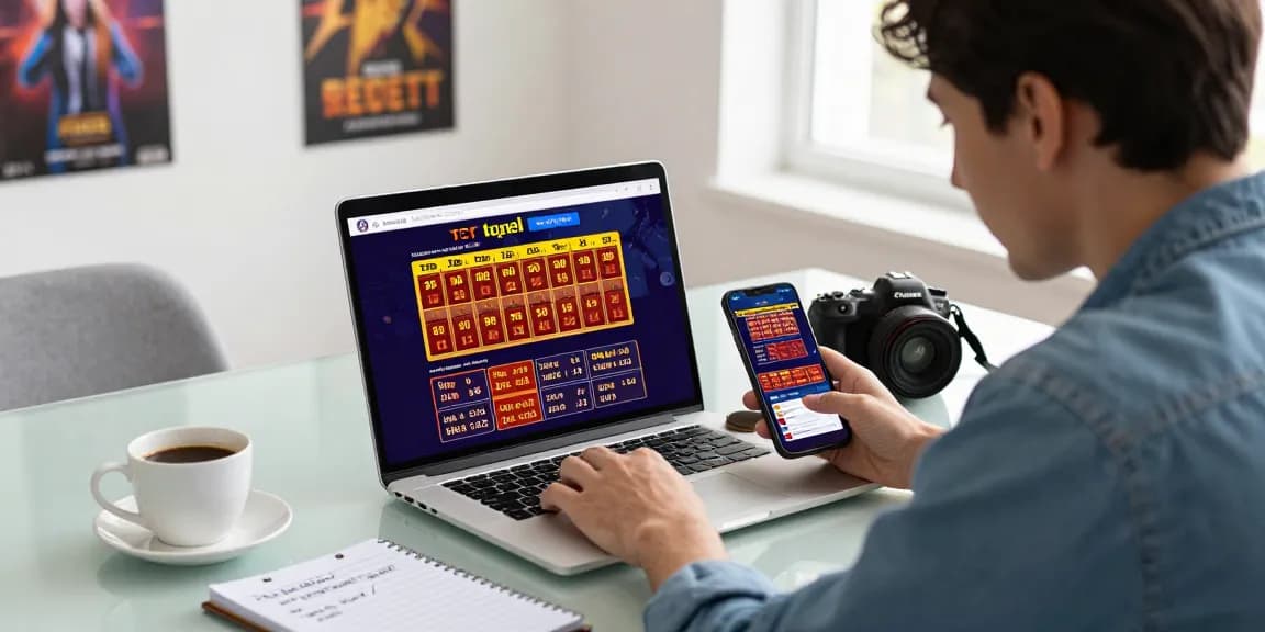 Player engaging with pakde4d online togel results in a bright home office.