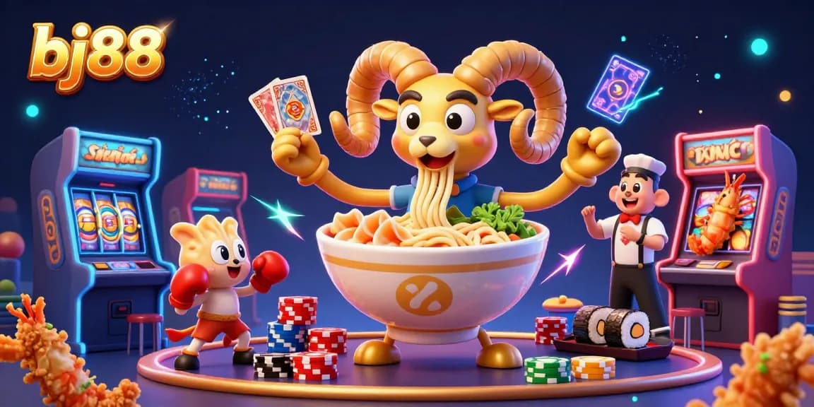 Engage in exciting gaming action with bj88's vibrant casino scene featuring dynamic characters and elements.