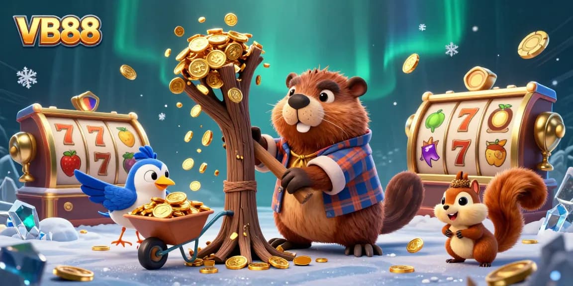 Experience thrilling winnings at VB88 with a vibrant casino scene featuring energetic characters collecting coins.