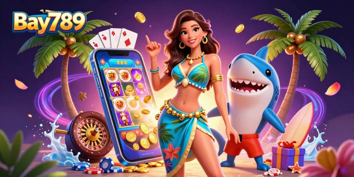 Engage with Bay789 by exploring vibrant casino adventures featuring spinning slot games and colorful characters.