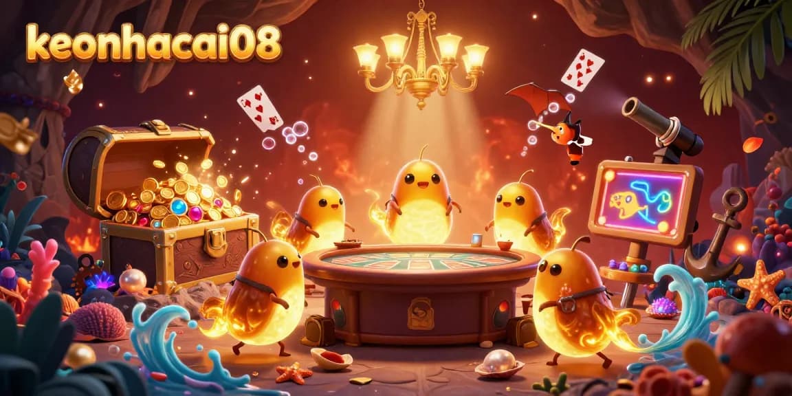 Experience thrilling gameplay with keonhacai08 in this vibrant casino scene illuminated by glowworms.