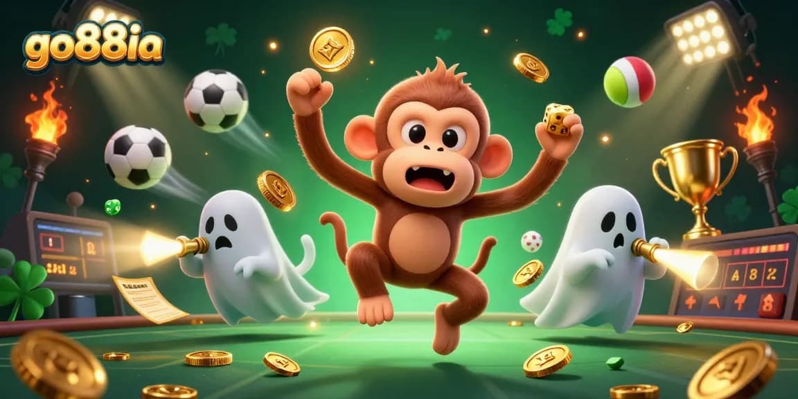 Experience the excitement of go88ia as a playful poltergeist monkey juggles golden casino treasures.