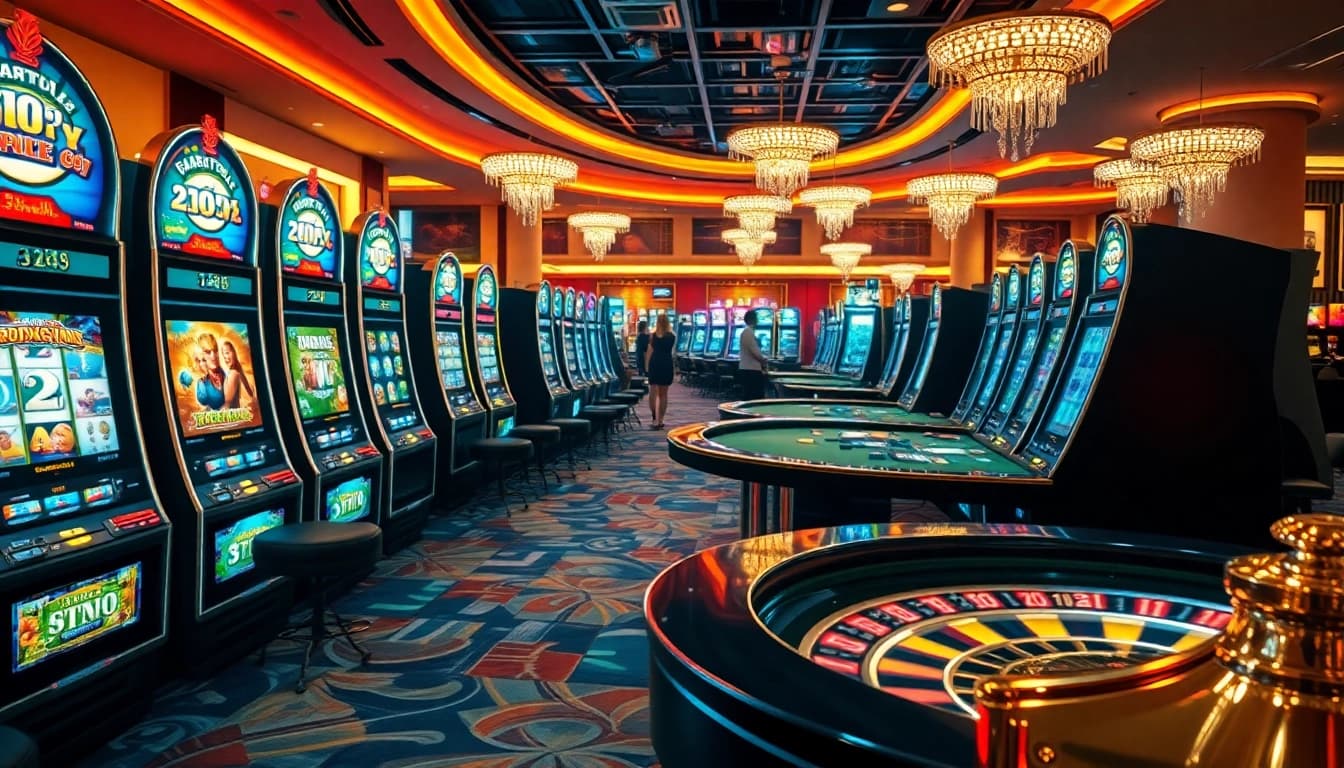 Engaged players enjoying slot gacor machines in a vibrant casino atmosphere filled with excitement.