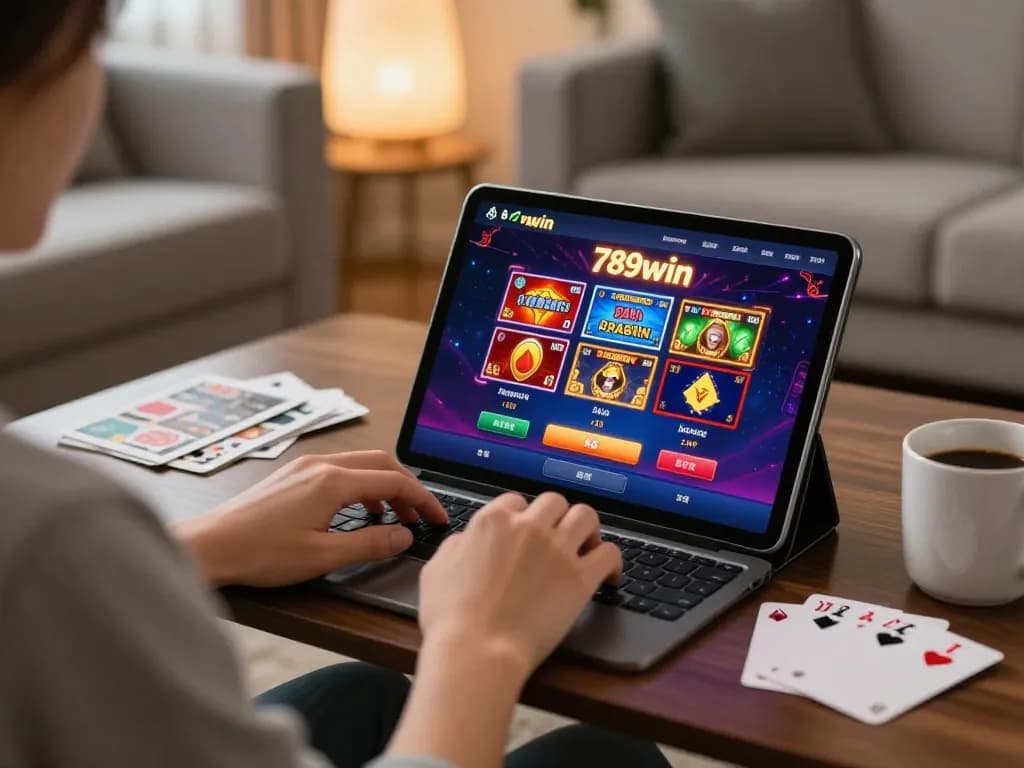 Engaging online gaming scene showcasing 789win on a tablet, highlighting strategic gameplay in a cozy home setting.