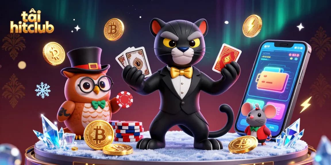 Experience the thrill of gaming at tải hitclub with colorful characters and crypto elements in a vibrant casino scene.