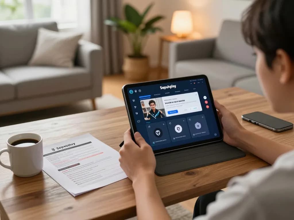 Engaging in online gaming with the Sepuhplay link interface displayed on a tablet for a strategic gameplay experience.