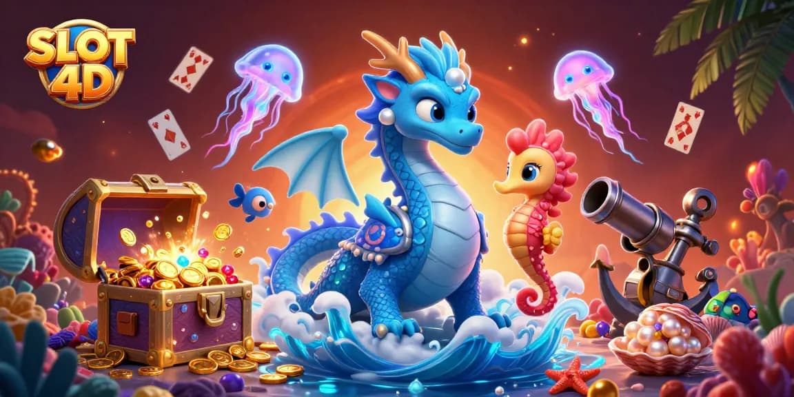 Engage with SLOT 4D as underwater treasures and slot reels explode in a vibrant, immersive scene.