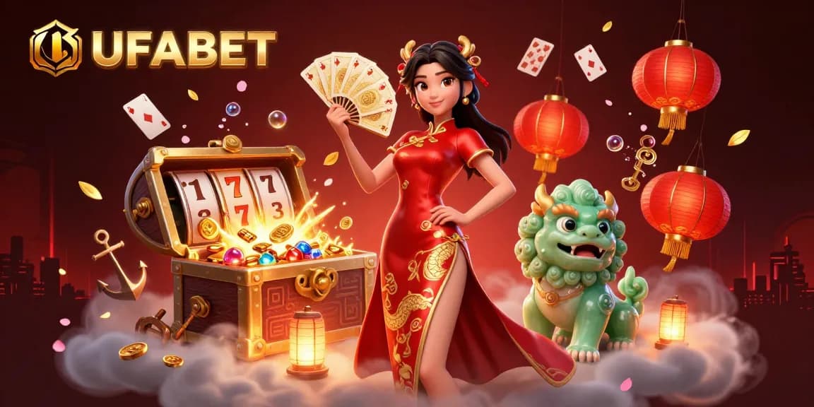 Experience winning at UFABET with vibrant 3D casino illustration showcasing slot games and dynamic elements.