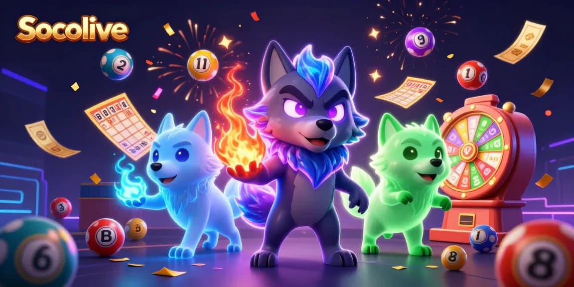 Socolive engages players with vibrant lottery balls and dynamic gaming elements in an intense casino illustration.