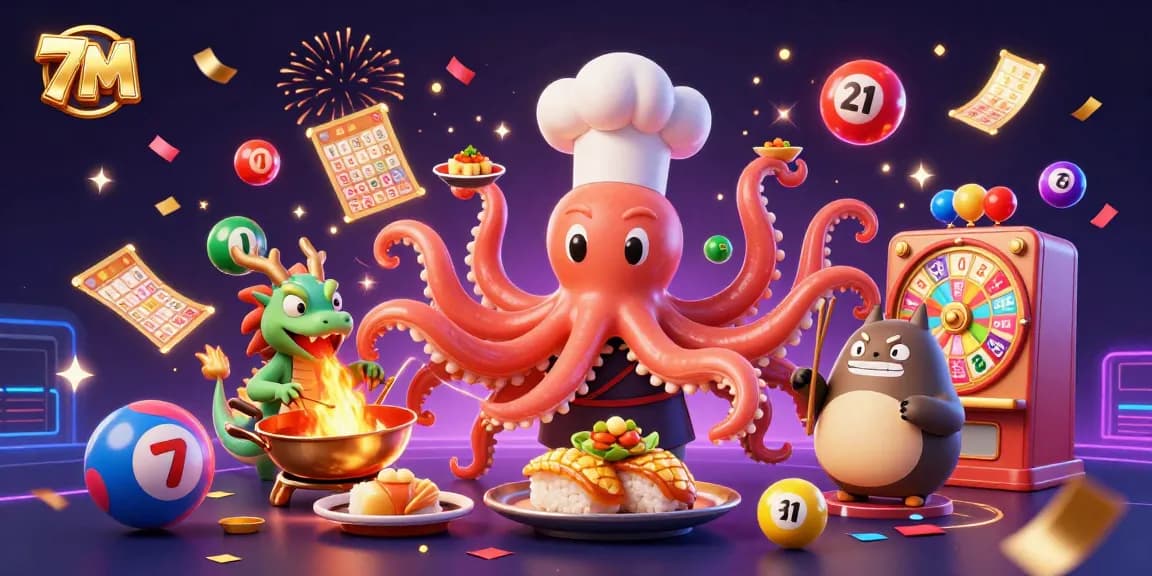 Engage with 7M as a fire-breathing dragon and sushi octopus delight in a gambling-themed celebration.
