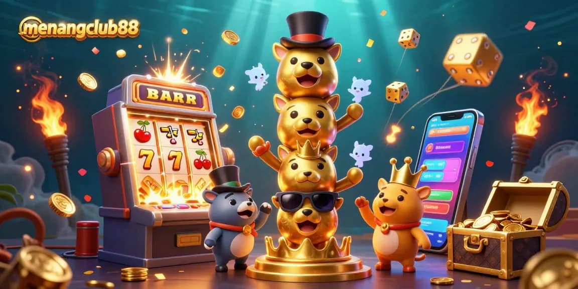 Experience vibrant casino action with menangclub88, featuring a golden totem pole and slot machine jackpot.