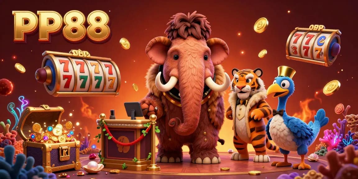 Experience thrilling gameplay at PP88 with vibrant casino elements and engaging characters in a stunning scene.