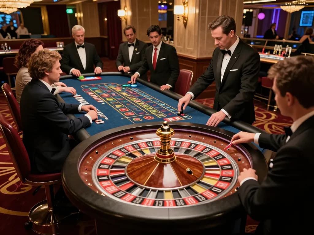 Experience the excitement of nhà cái cm88 with players engaging at an upscale roulette table.