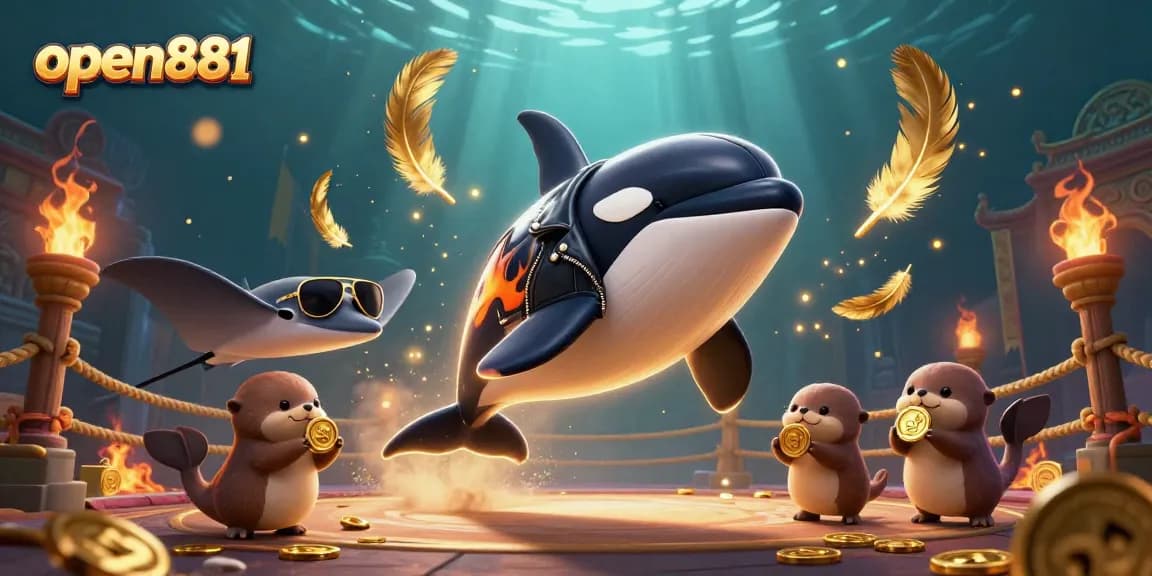 Engage in thrilling adventures at open881 with orca, stingray, and otters surrounded by gold coins.