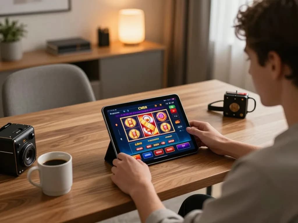 Engaging with nhà cái cm88 on a tablet while enjoying a comfortable home gaming setup