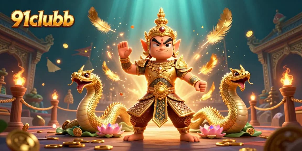 Engage with 91clubb's thrilling experience while surrounded by vibrant game elements in a captivating 3D scene.