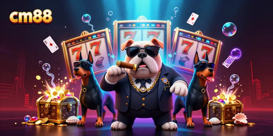 Experience thrilling gameplay at cm88 with a vibrant casino scene featuring elite characters and slot games.