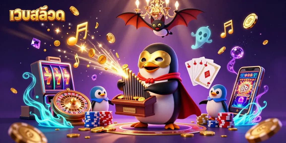 Experience thrilling เว็บสล็อต action with golden coins and 3D slot machines in an exciting casino scene