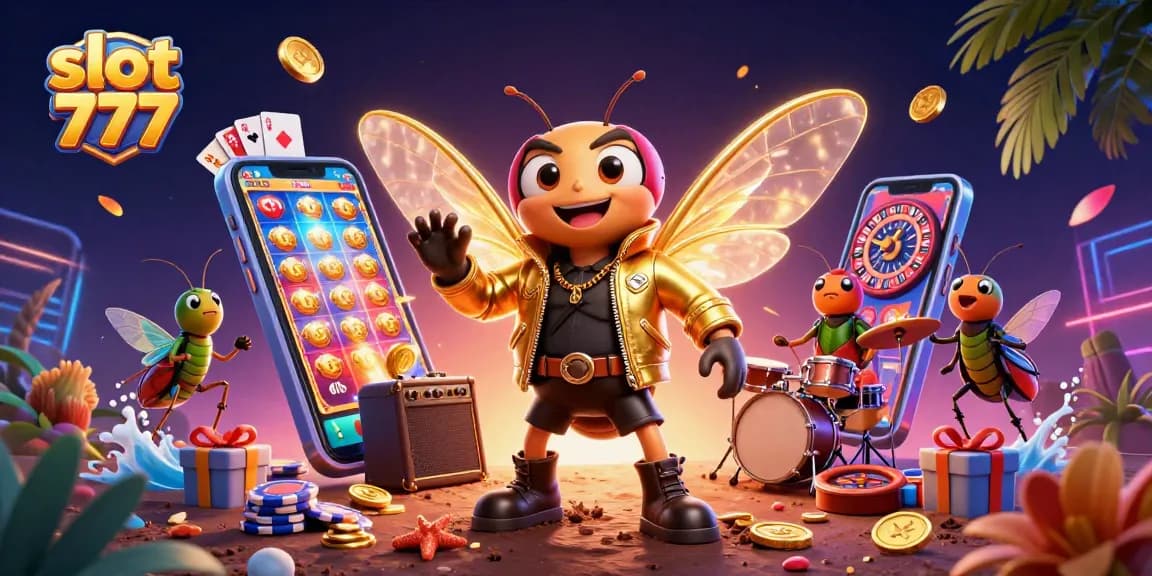 Raih jackpot dengan slot 777 sambil menikmati aksi luar biasa cicada rock star dan drummer beetle.