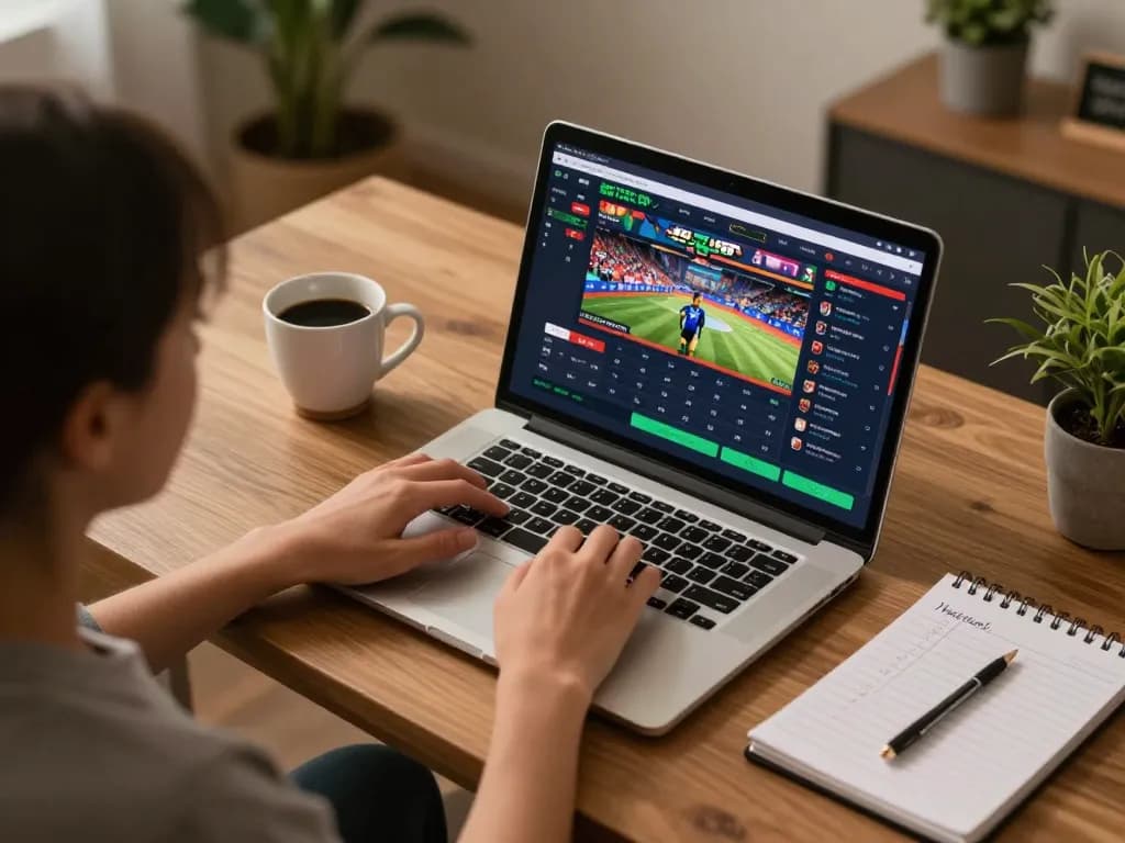 Engaging in online sports betting with ทางเข้า m114 on a laptop, showcasing dynamic betting options and strategies.