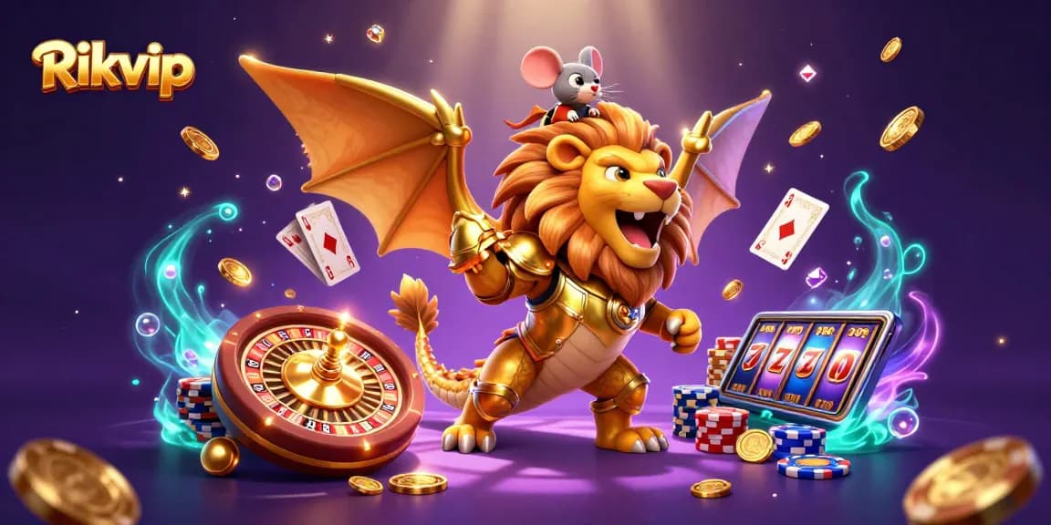 Experience thrilling gaming with Rikvip's vibrant 3D casino illustration showcasing exciting elements.