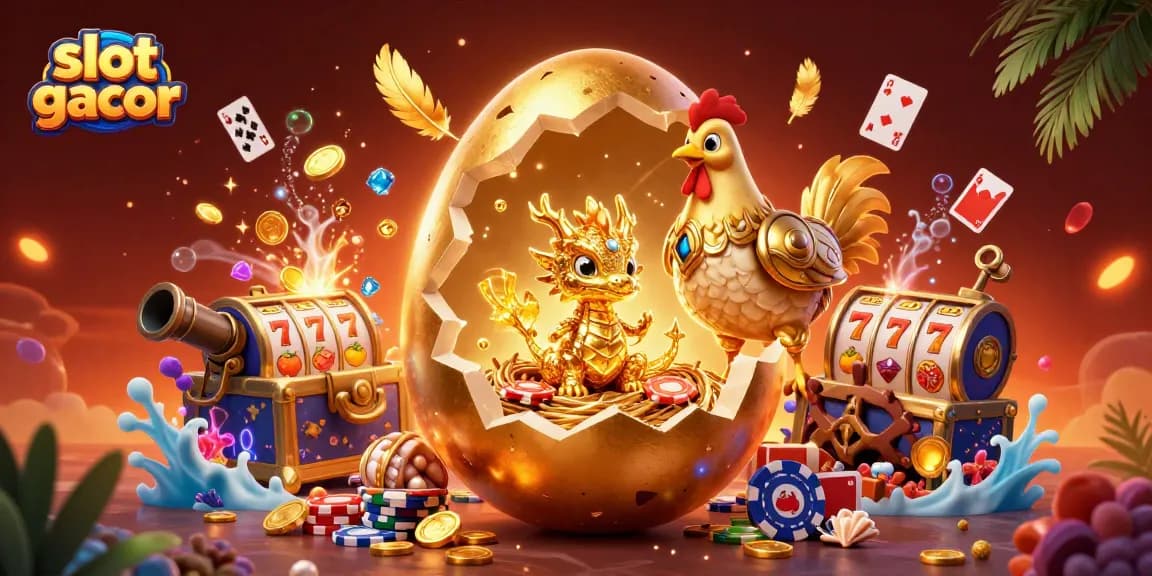 Engage with slot gacor scene showcasing a golden dragon and poker chips amid dynamic casino elements.