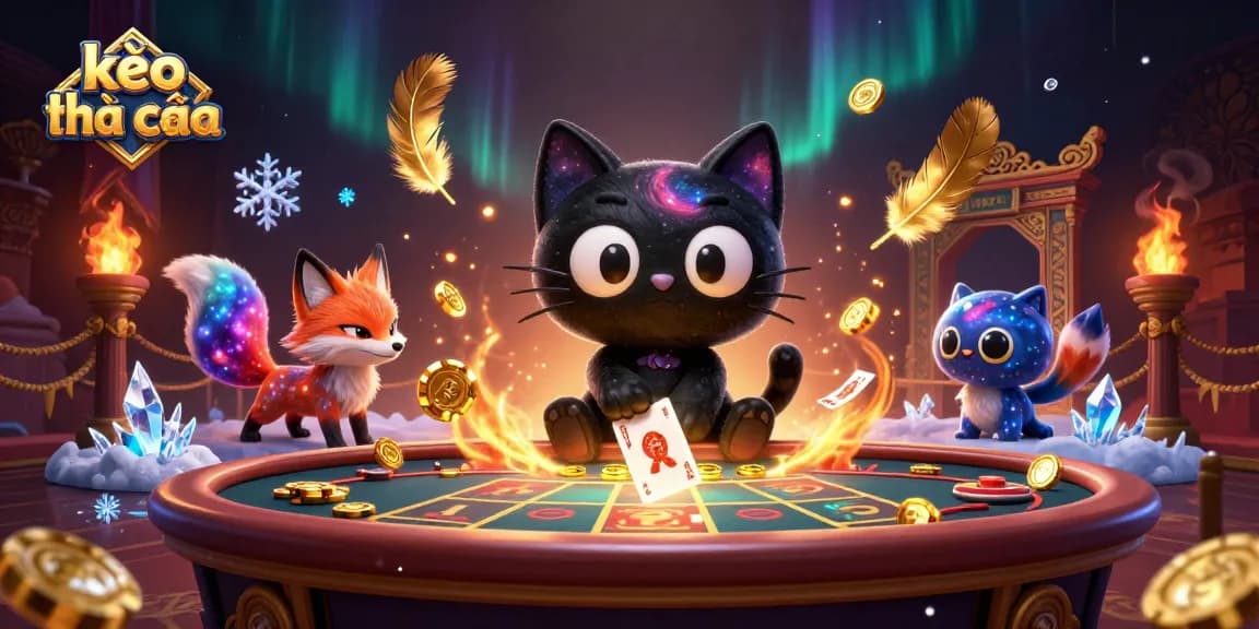Engage in kèo nhà cái excitement with a cosmic casino scene featuring dynamic characters and vibrant casino elements.