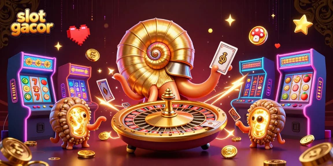 Slot gacor yang menjanjikan kemenangan dengan simbol jackpot, kartu, dan elemen permainan di kasino digital.