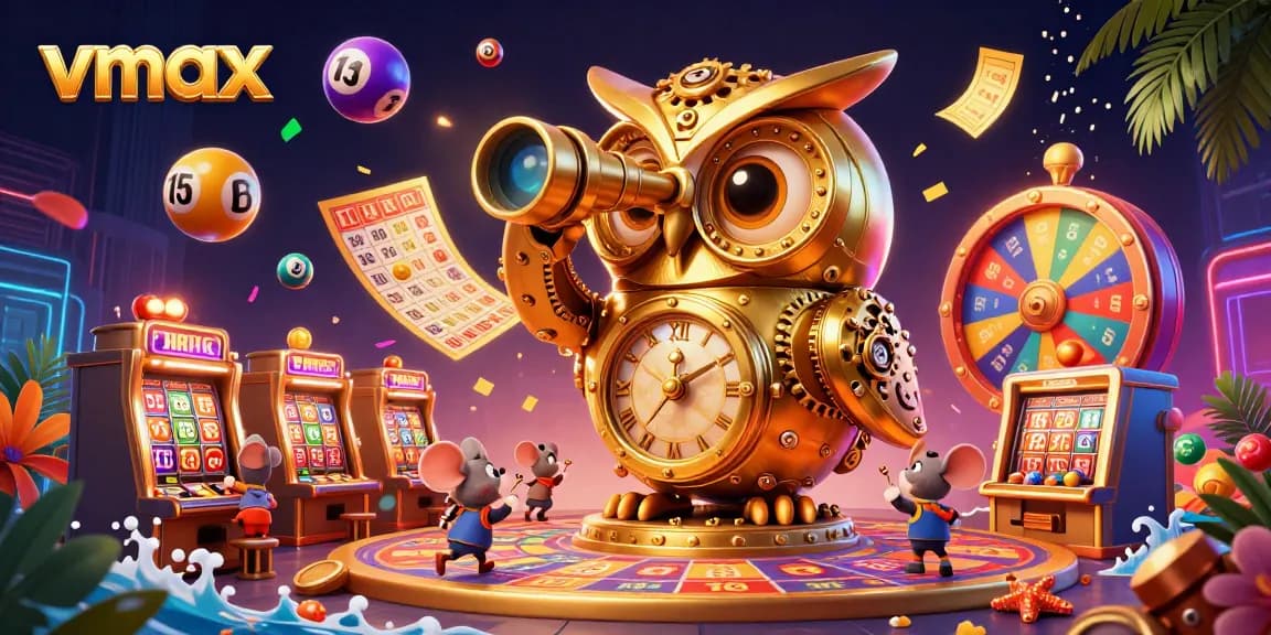Bet on vmax with vibrant casino elements like golden tickets and spinning prize wheels.