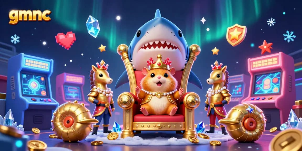 Engage with gmnc's vibrant casino adventure, featuring a golden hamster king and colorful gaming machines.