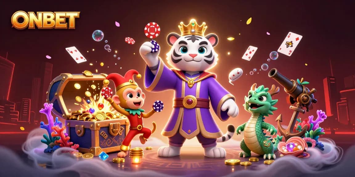 Experience the excitement with ONBET's gaming fantasy featuring vibrant characters and lavish casino elements.