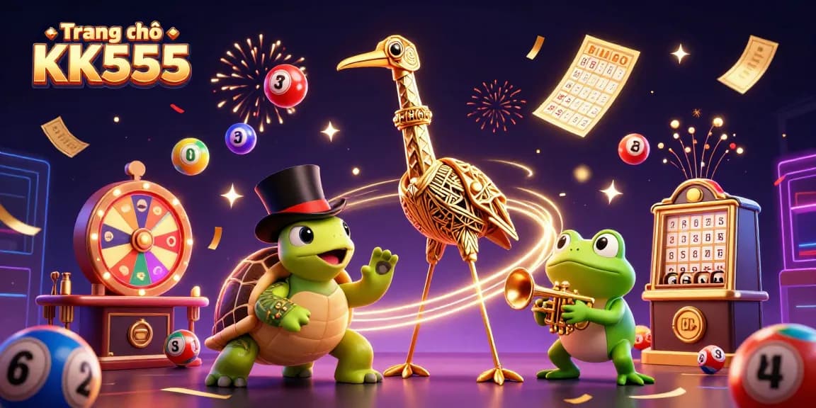 Engage with the lively scene at Trang chủ KK555 featuring colorful lottery balls and festive gaming elements.
