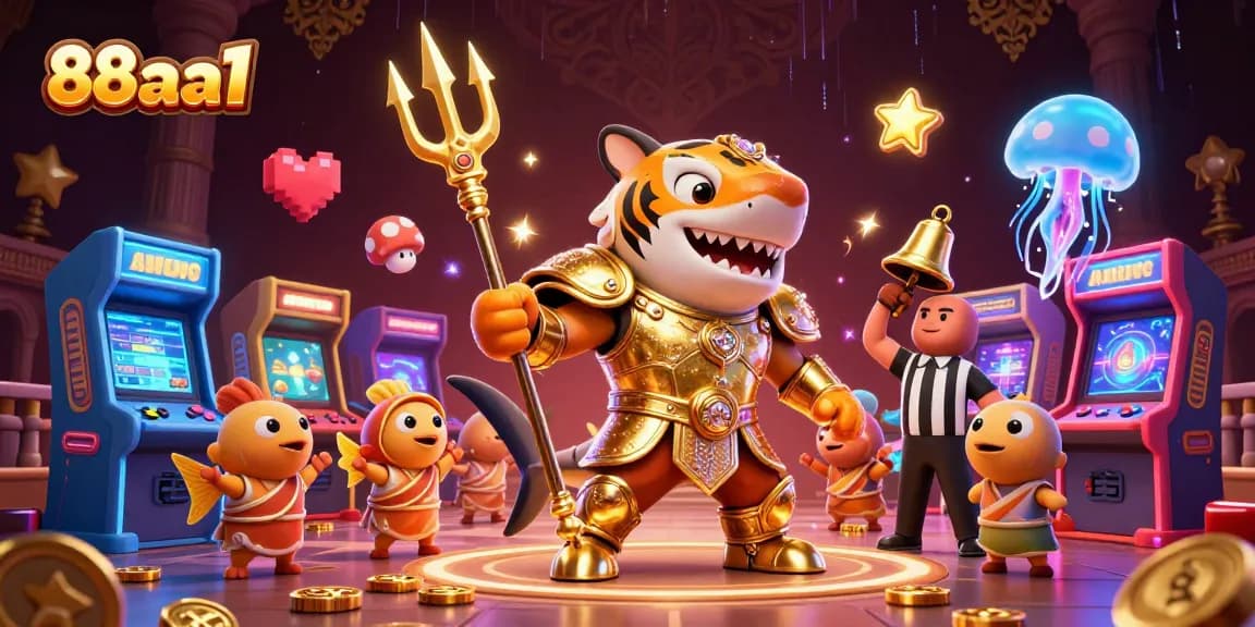 Experience 88aa1's thrilling underwater gambling adventure featuring an armored shark and arcade elements.