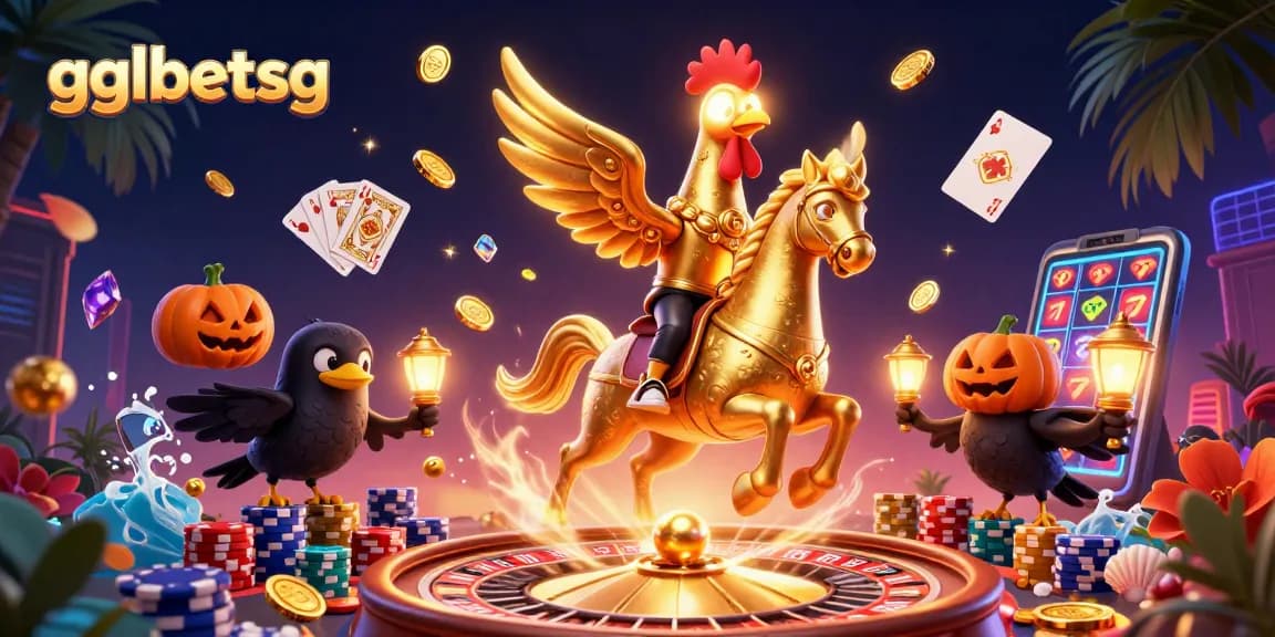 gglbetsg entertains bettors with a golden rooster betting in a vibrant midnight casino.