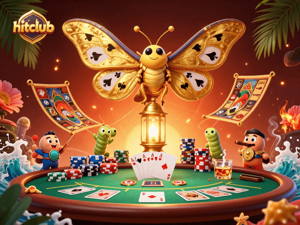 Engage with hitclub's vibrant 3D casino scene filled with poker elements and dramatic visuals.