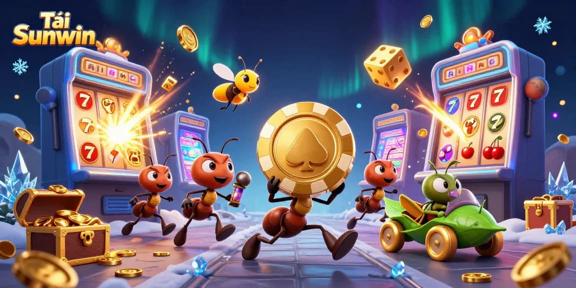 Tải Sunwin with dynamic casino heist scene featuring ants and rich game elements for website engagement.