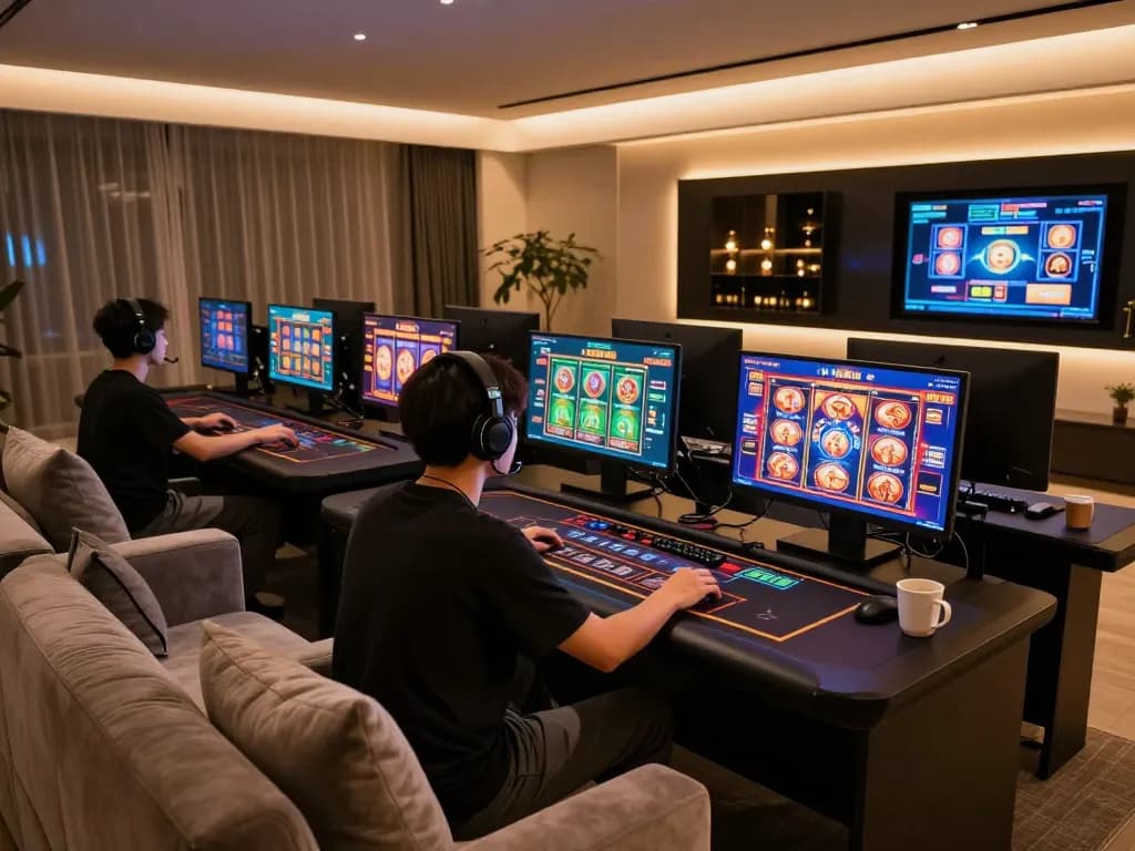 Engaged user playing online casino games on VN789 platform, showcasing an immersive gaming setup.