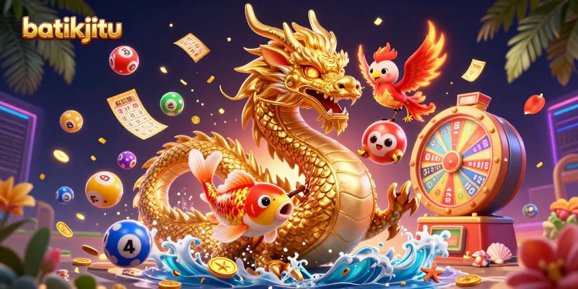 Batikjitu mempersembahkan ilustrasi kasino 3D yang memikat, menampilkan naga emas dan ikan koi berkilau.