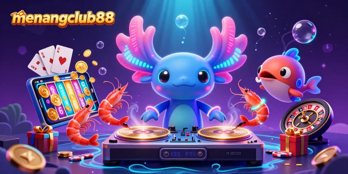 Experience the vibrant energy of menangclub88 with a neon-themed casino scene featuring dynamic characters and gaming excitement.
