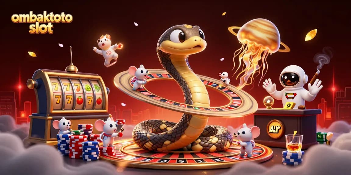 Experience the thrilling ombaktoto slot in an animated casino scene with vibrant characters.