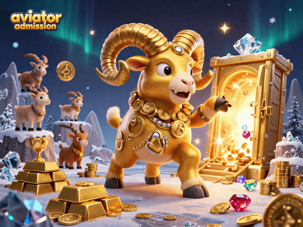 Engage with the excitement of aviator admission featuring a golden ram charging at a treasure vault.