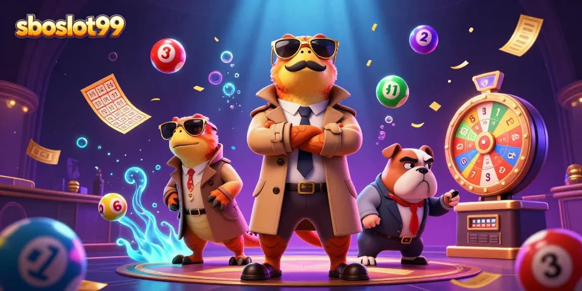 Experience the thrill of sboslot99 with raptors in a trench coat entering a casino lounge.