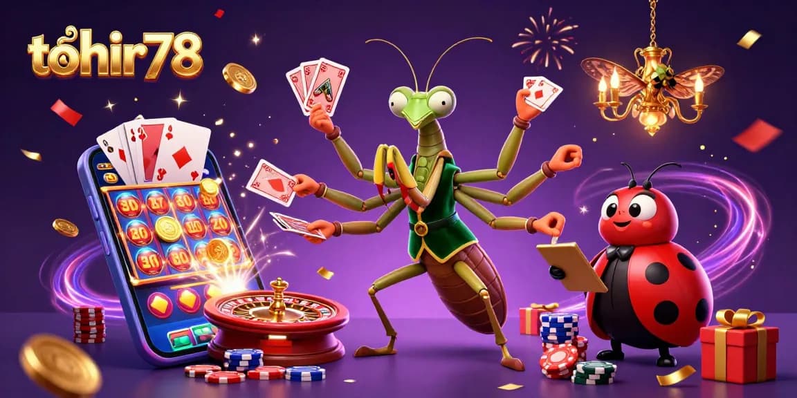 Permainan slot gacor dengan tohir78, kartu, chip, dan koin emas terlihat meriah.
