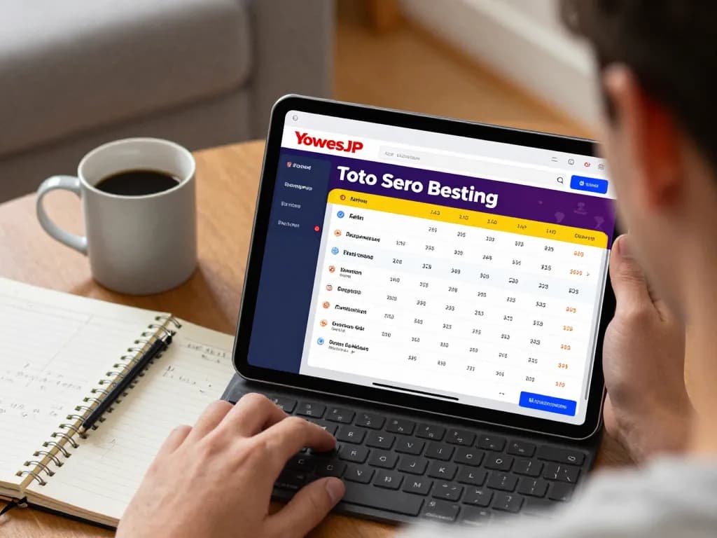 yowesjp daftar displayed on tablet screen while placing bets at home gaming setup