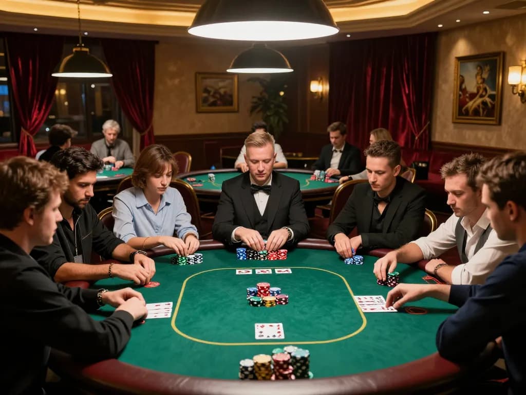 Experience high-stakes gameplay at Wstar77, with players immersed in an intense poker game set.