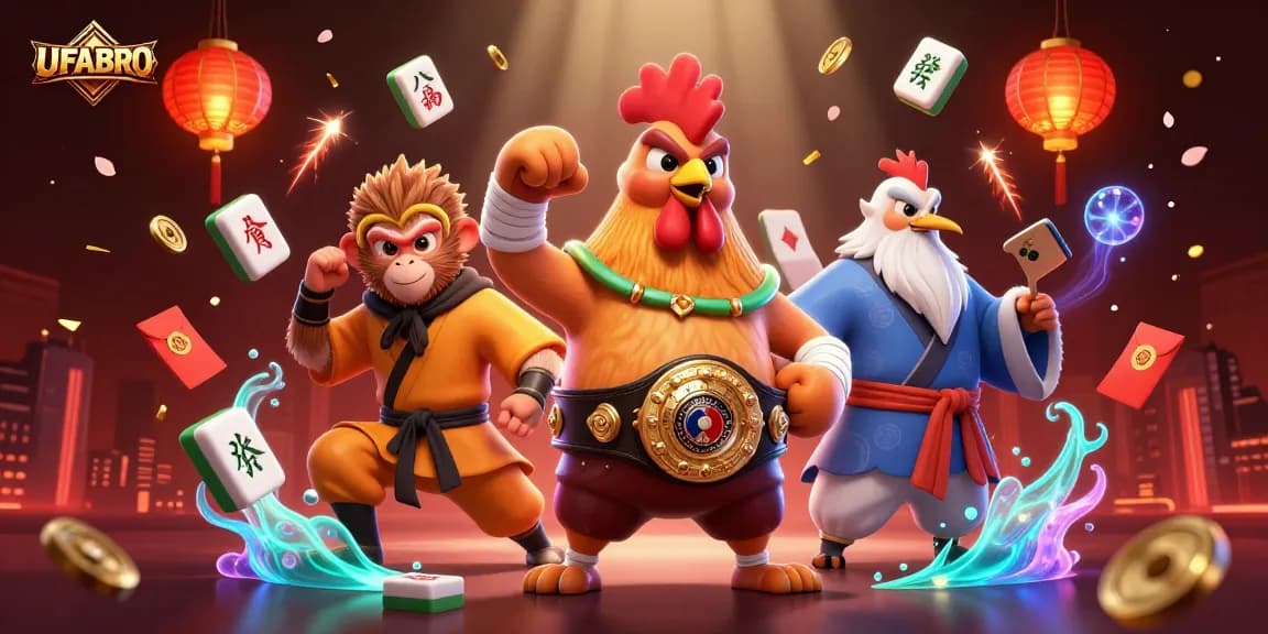 Engage in thrilling gameplay at UFABRO, featuring vibrant 3D characters and dynamic casino elements.